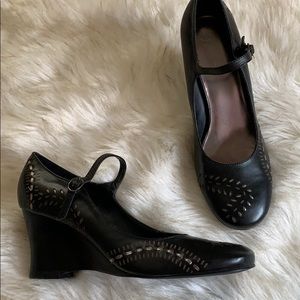J. Jill Black Leather Wedge Mary Jane Shoes